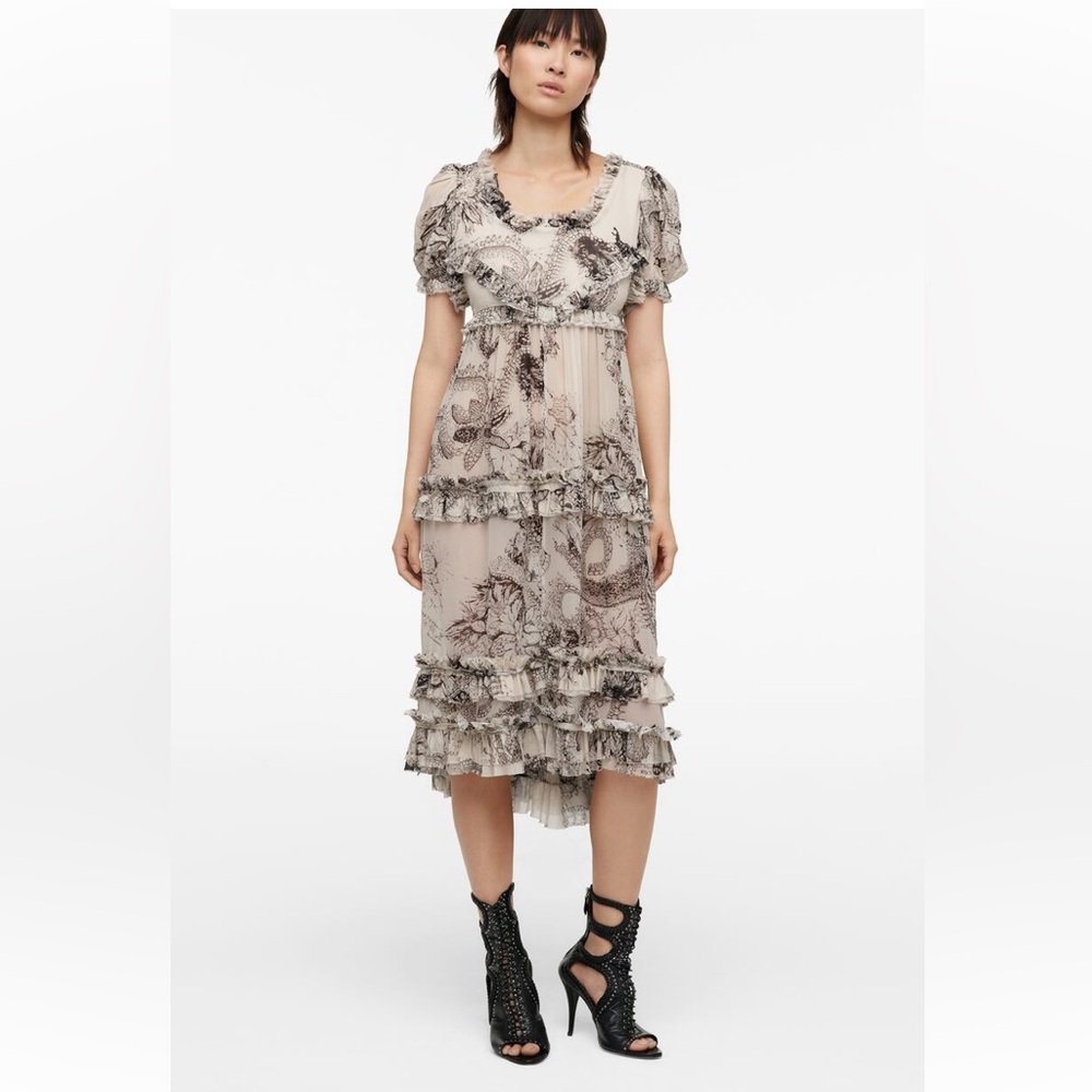 Zara NWT Studio Limited Edition  printed ruffled silk dress 2532/78, sz M - Picture 2 of 14